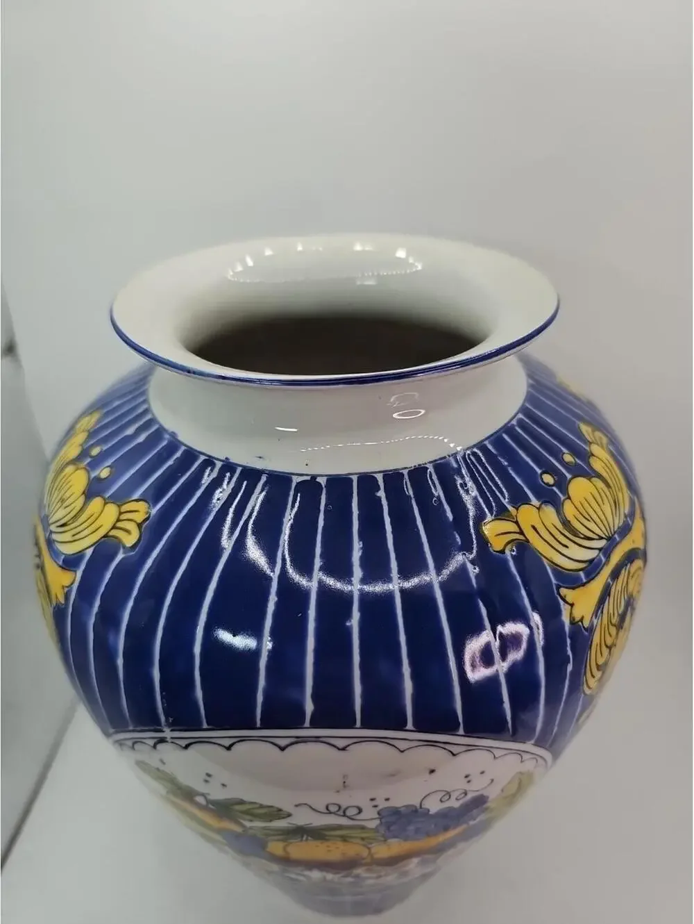 Vintage Porcelain Hand Painted Enamel Fruit Basket Decoration Large Vase 10